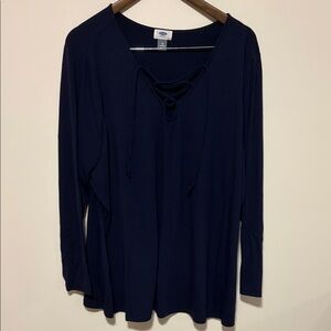 Old Navy Deep Blue Lace-Up Long Sleeve Top